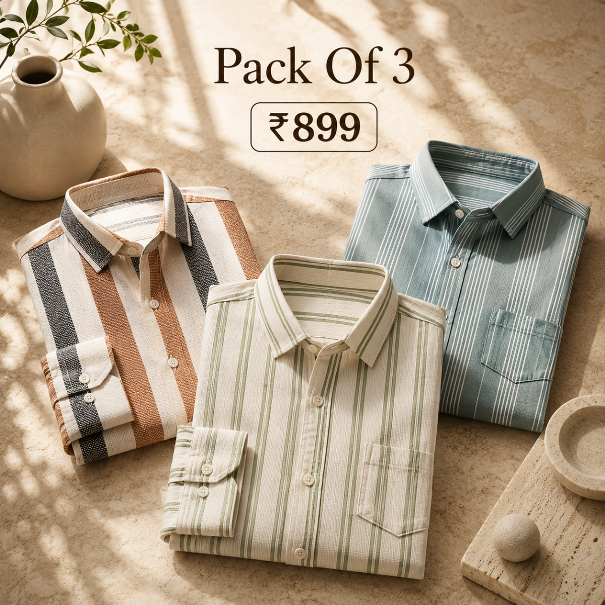 3 Pack Classic Striped Cotton Shirts ( C10 )