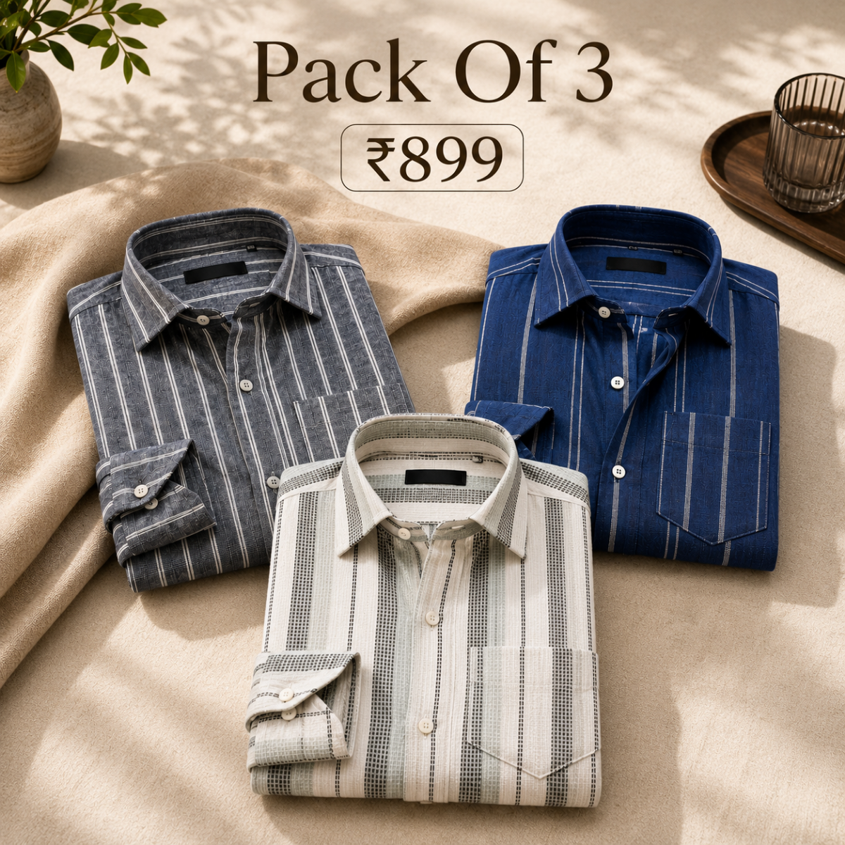 3 Pack Classic Striped Cotton Shirts ( C1 )