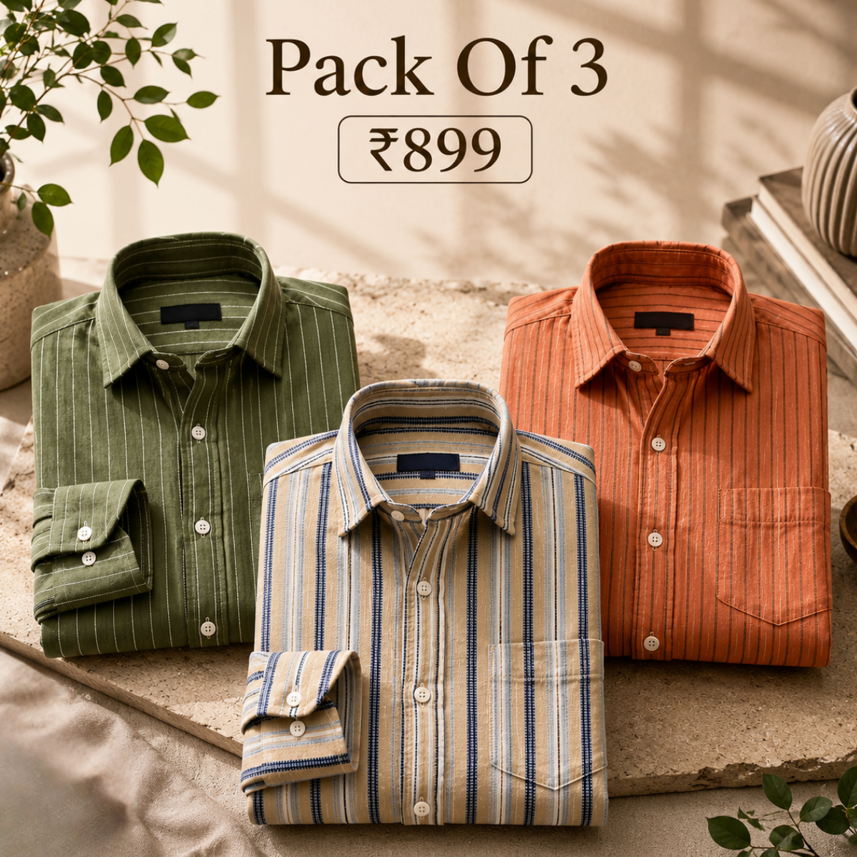 3 Pack Classic Striped Cotton Shirts ( C4 )
