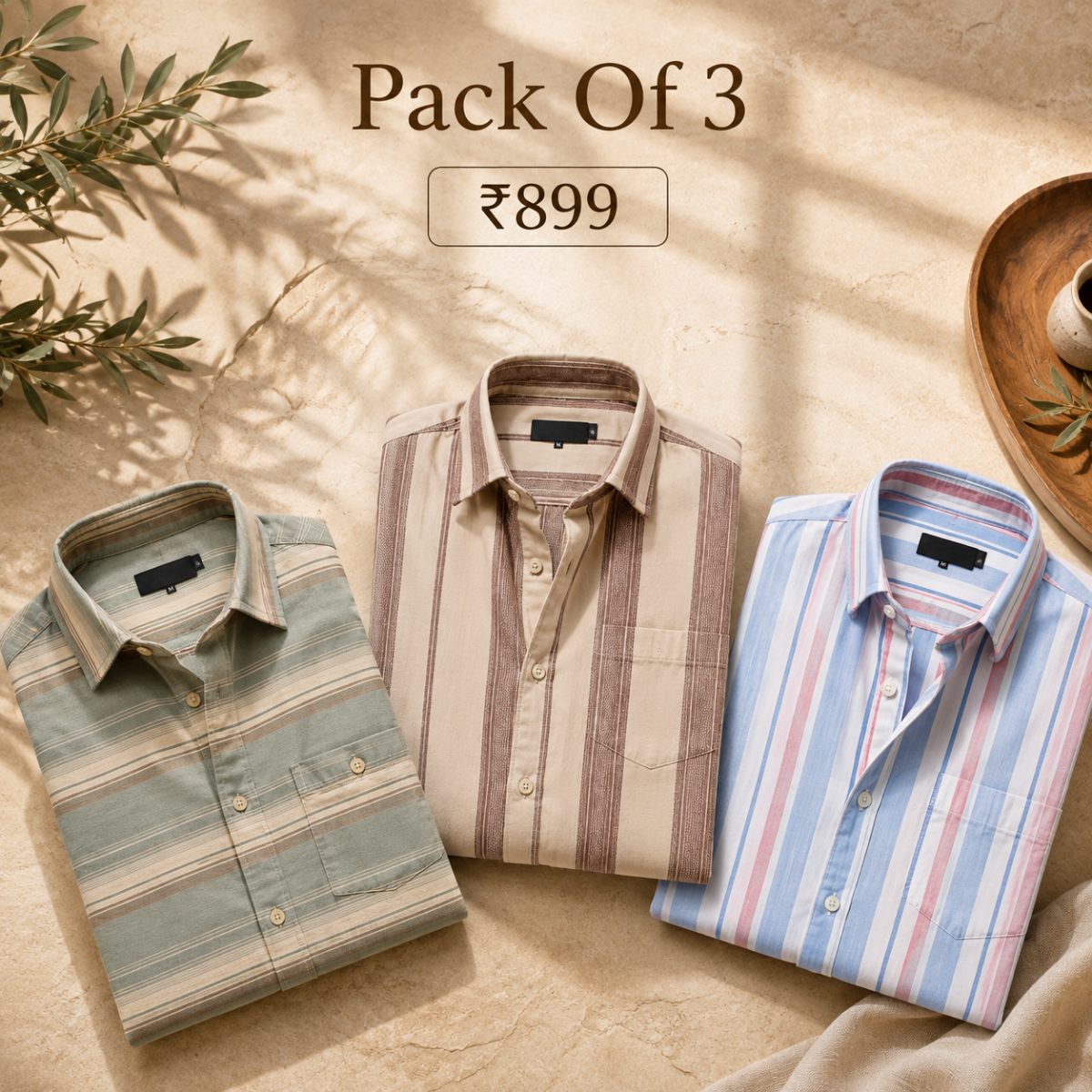 3 Pack Classic Striped Cotton Shirts ( C6 )