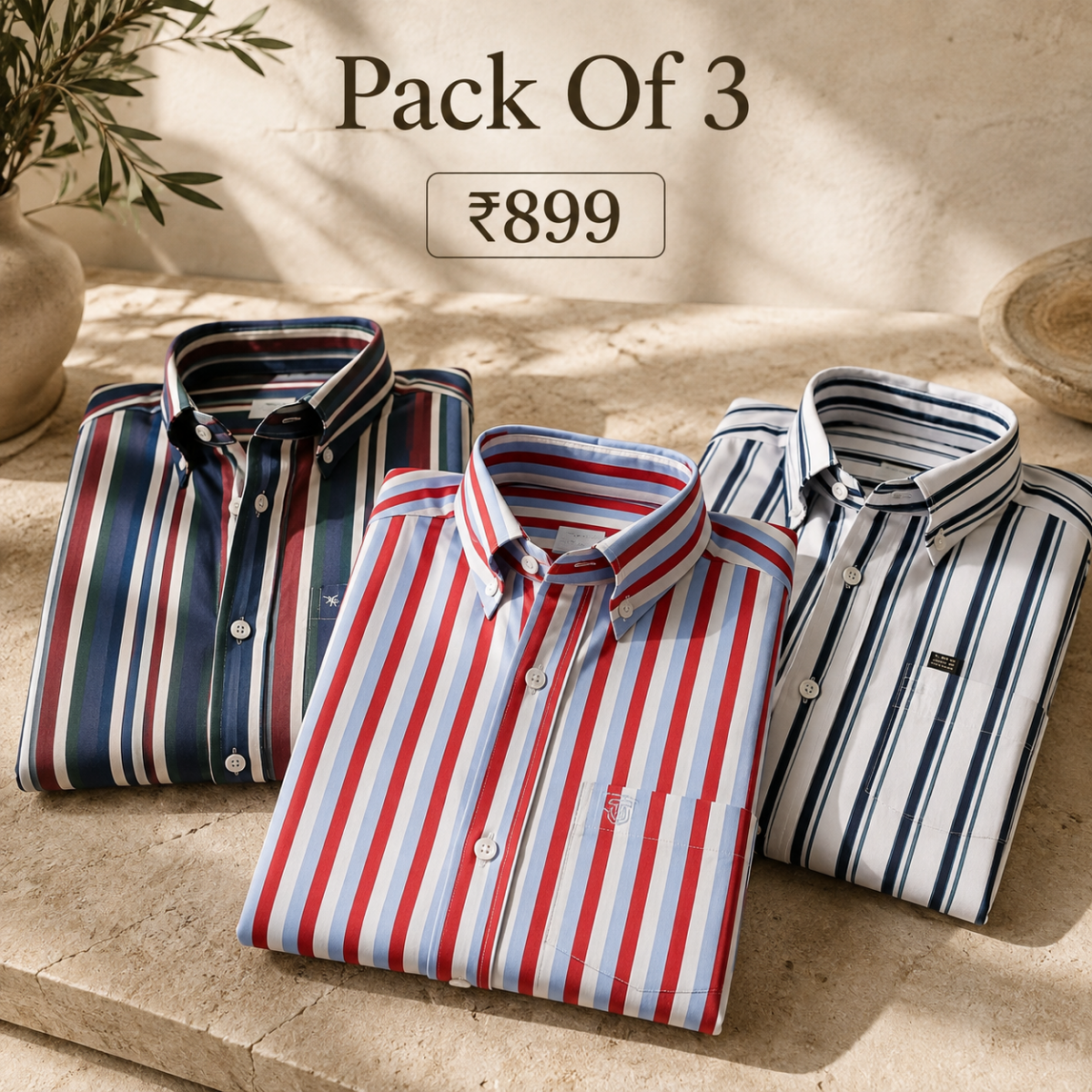3 Pack Classic Striped Cotton Shirts ( C7 )