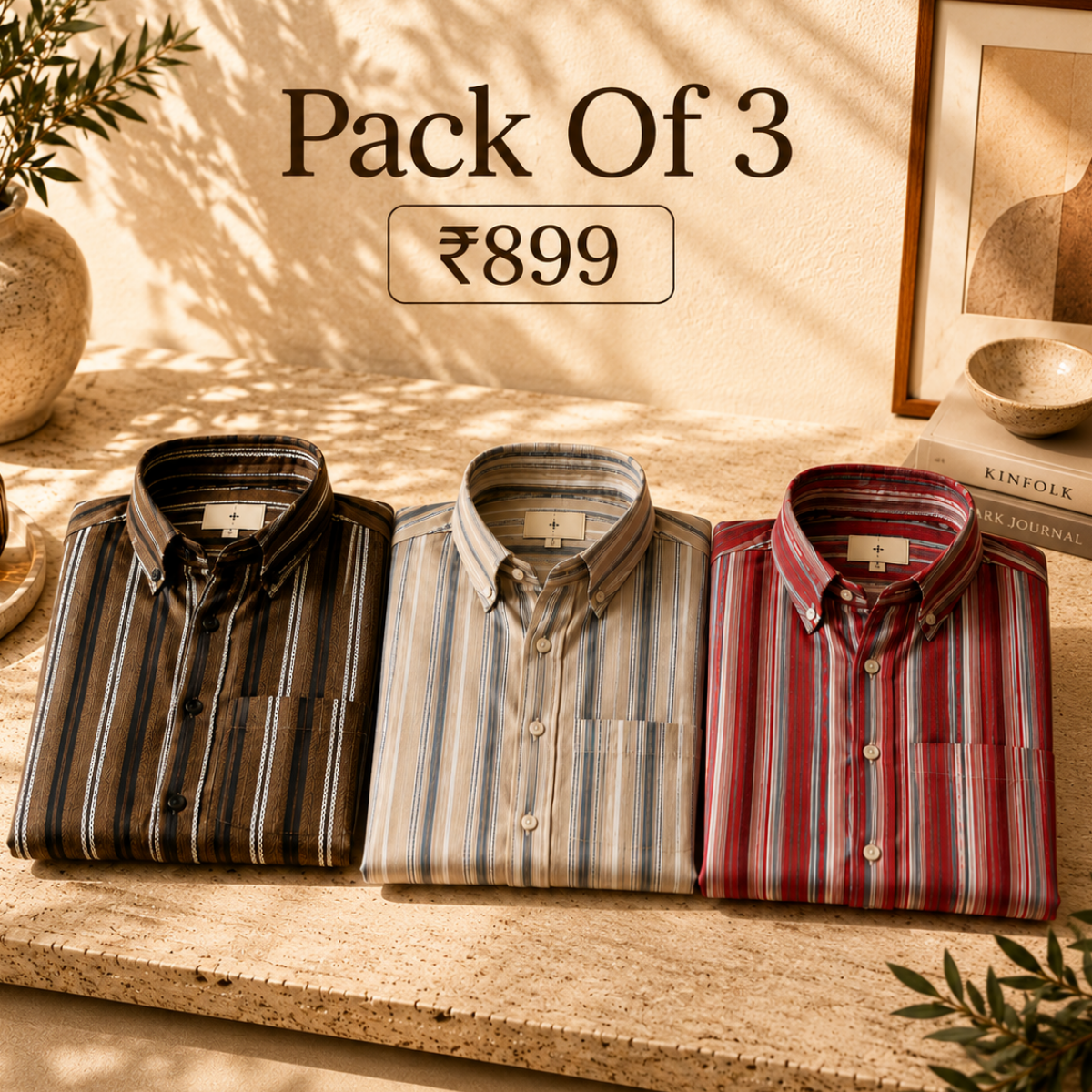 3 Pack Classic Striped Cotton Shirts ( C8 )