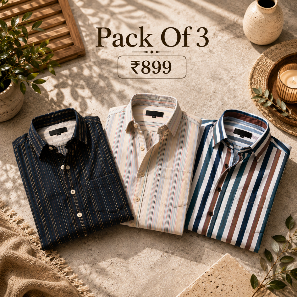 3 Pack Classic Striped Cotton Shirts ( C9 )