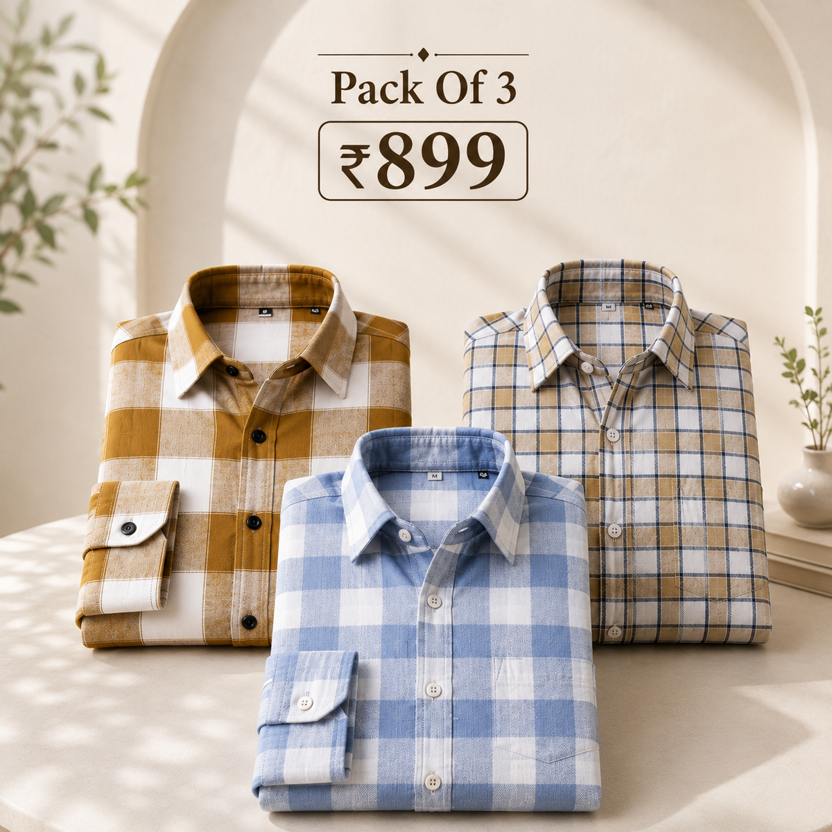3 Pack Checked Cotton Shirts ( C-2 )