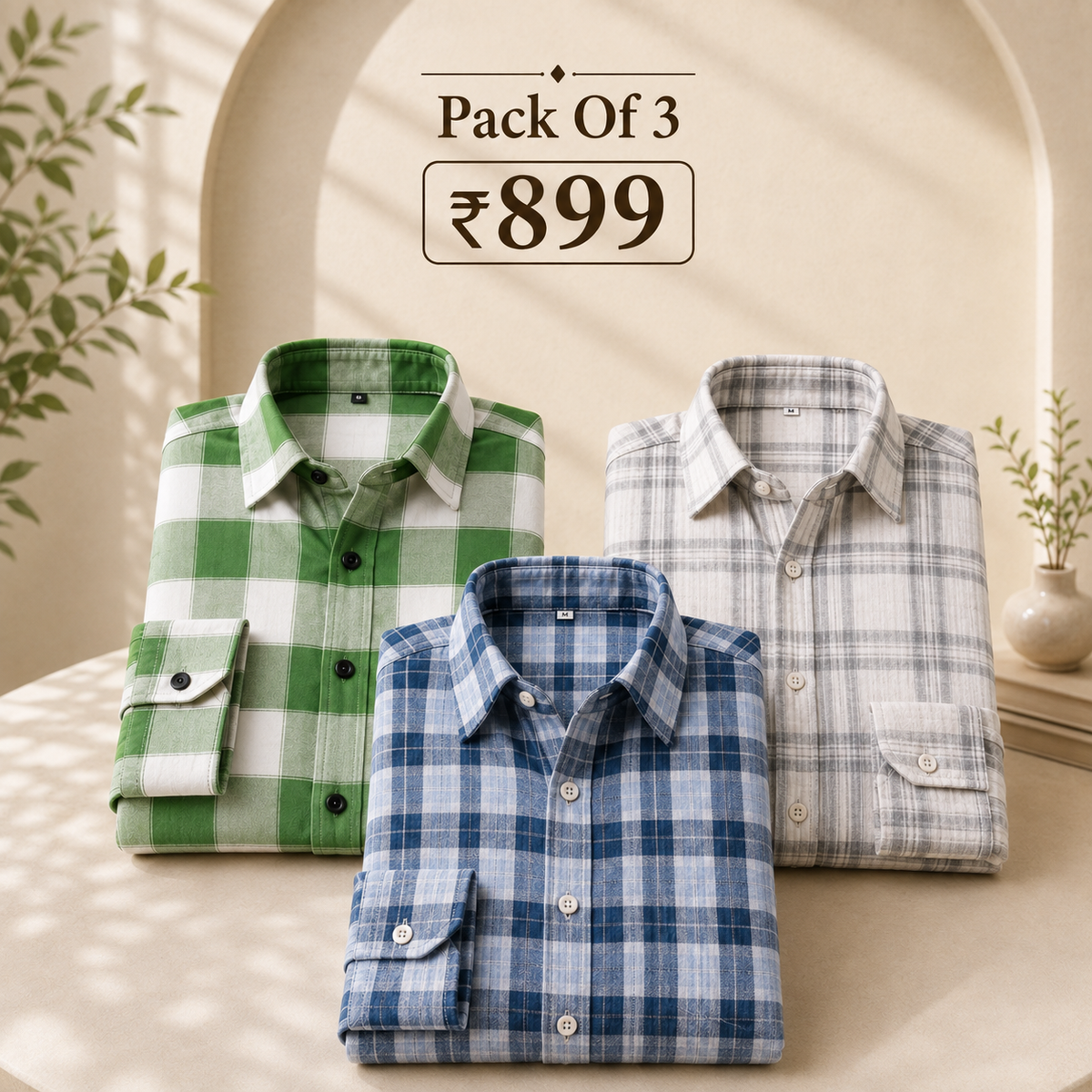 3 Pack Checked Cotton Shirts ( C-3 )