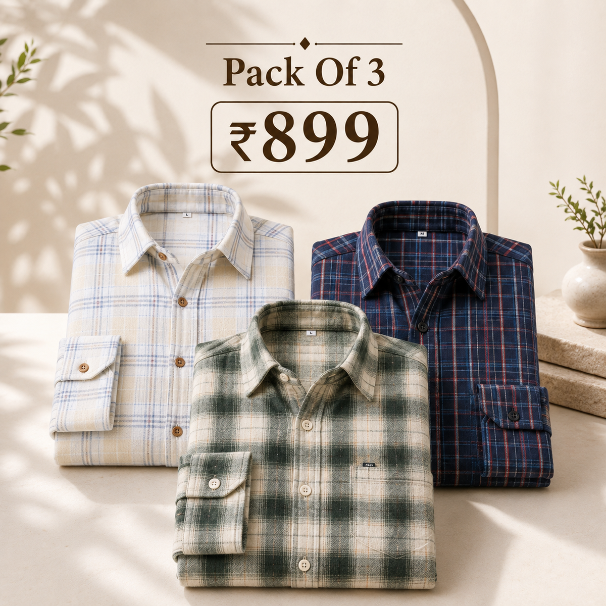 3 Pack Checked Cotton Shirts ( C-7 )