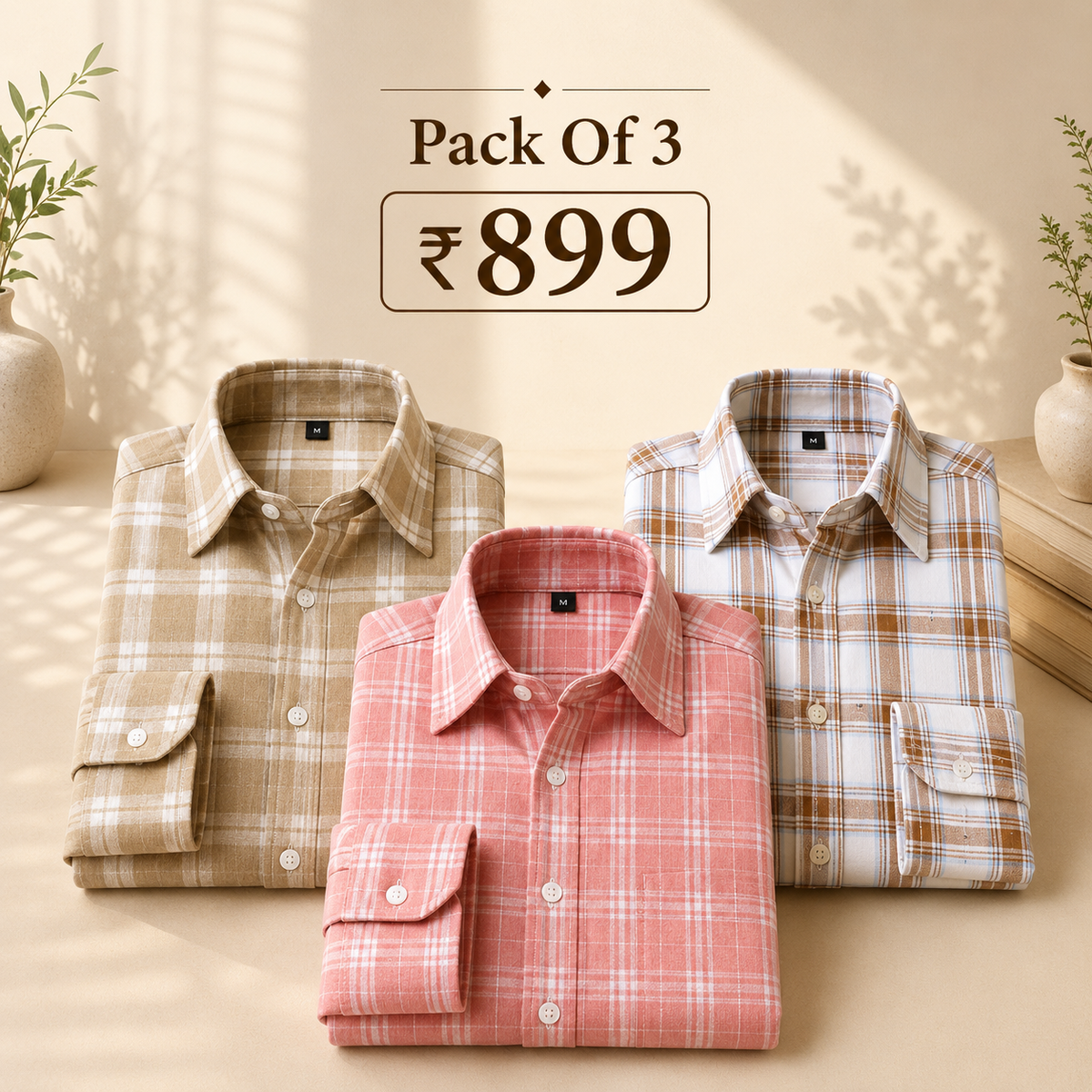 3 Pack Checked Cotton Shirts ( C-6 )
