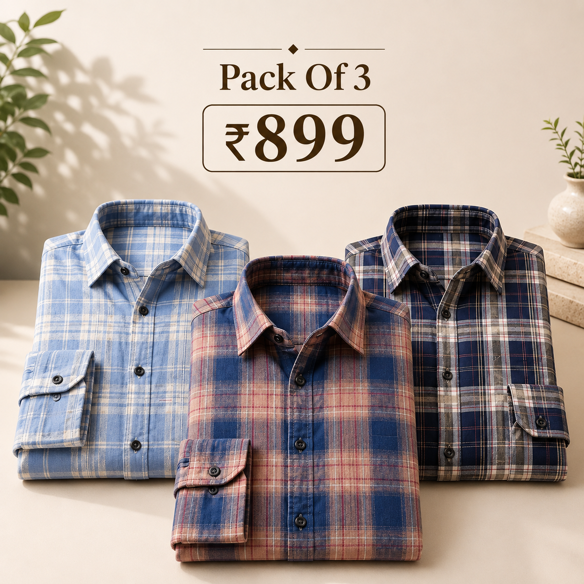 3 Pack Checked Cotton Shirts ( C-5 )
