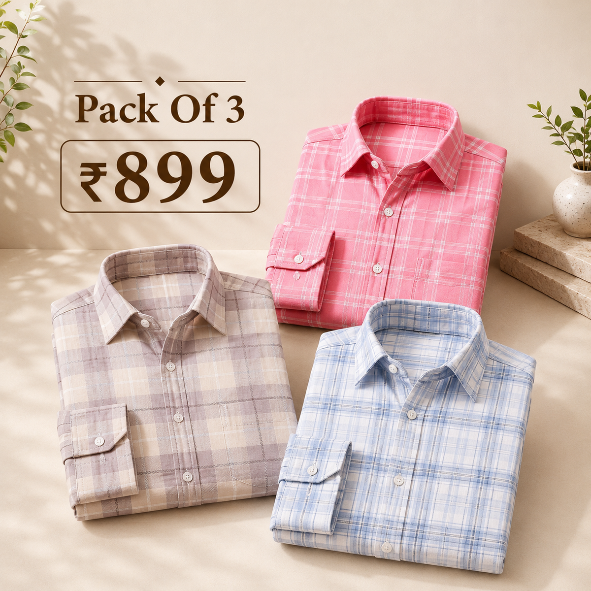 3 Pack Checked Cotton Shirts ( C-4 )
