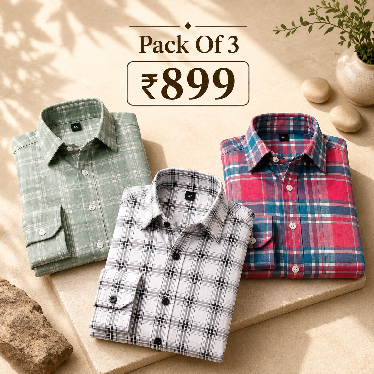 3 Pack Checked Cotton Shirts ( C-10 )