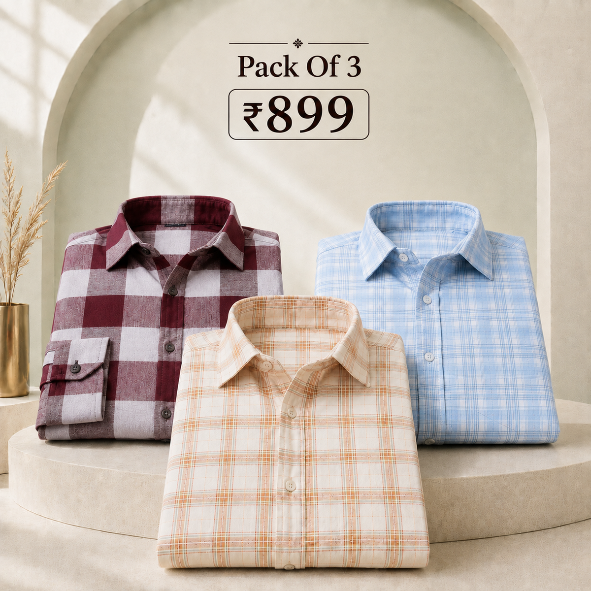 3 Pack Checked Cotton Shirts ( C-1 )